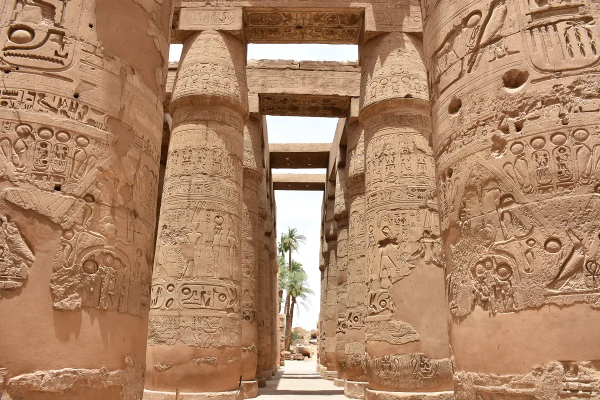 The columns of the Great Hypostyle Hall at Karnak on a luxury Egypt tour, Karnak Temple, Luxor, Egypt