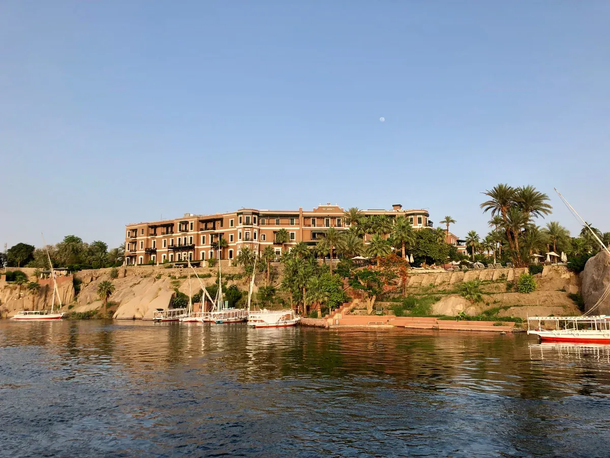 The Old Cataract Hotel above the Nile on a luxury Egypt tour, Aswan, Egypt